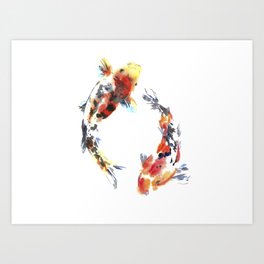 Koi fishes. Japanese style. Watercolor design Art Print