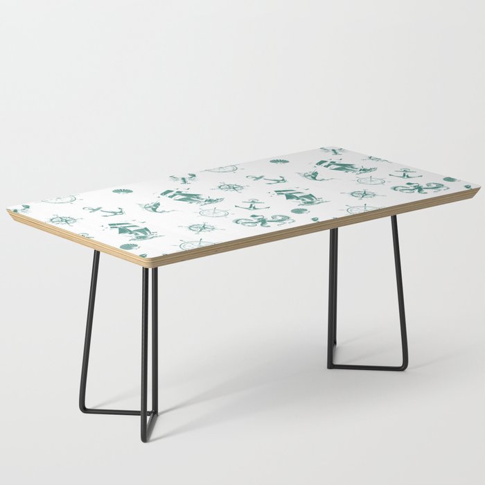 Green Blue Silhouettes Of Vintage Nautical Pattern Coffee Table