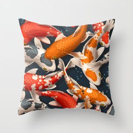 Blue Koi orange Throw Pillow