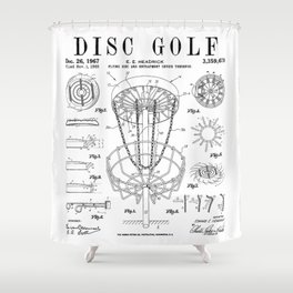 Disc Golf Frolf Frisbee Basket Vintage Patent Drawing Print Shower Curtain