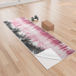 Pink Black Tie Dye Stripes Yoga Towel