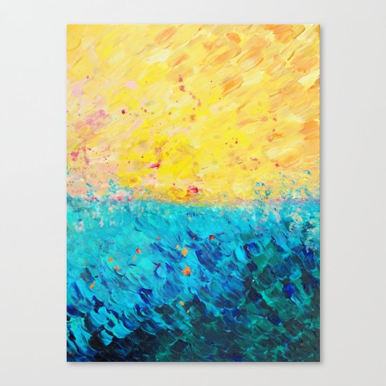 THE DIVIDE - Stunning Bold Colors, Ocean Waves Sun, Modern Beach Chic Theme Abstract Painting Canvas Print
