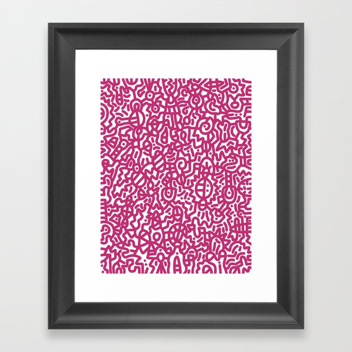 Raspberry on White Doodles Framed Art Print