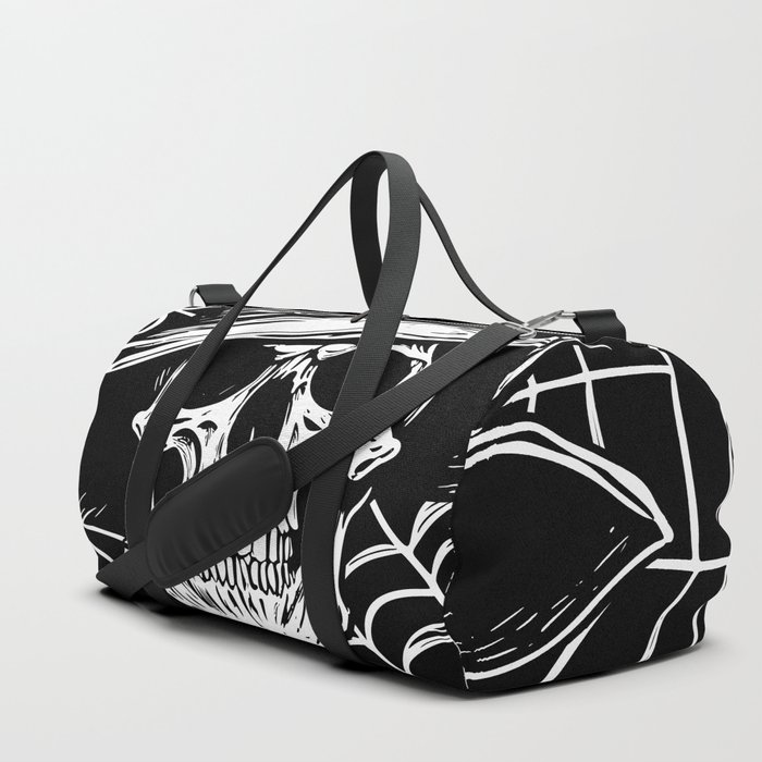 Skull Witch and Spider Web Black White Duffle Bag
