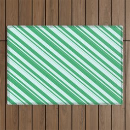 [ Thumbnail: Sea Green and Light Cyan Colored Pattern of Stripes Outdoor Rug ]