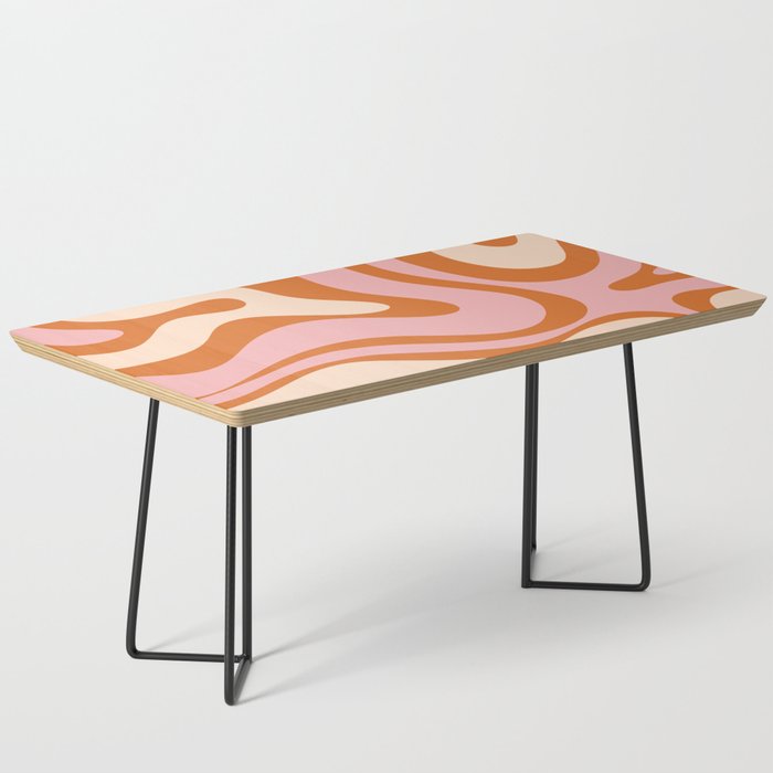 Modern Retro Liquid Swirl Abstract Pattern Square Pink Orange Cream Coffee Table
