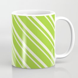 [ Thumbnail: Green and Beige Colored Lines Pattern Coffee Mug ]