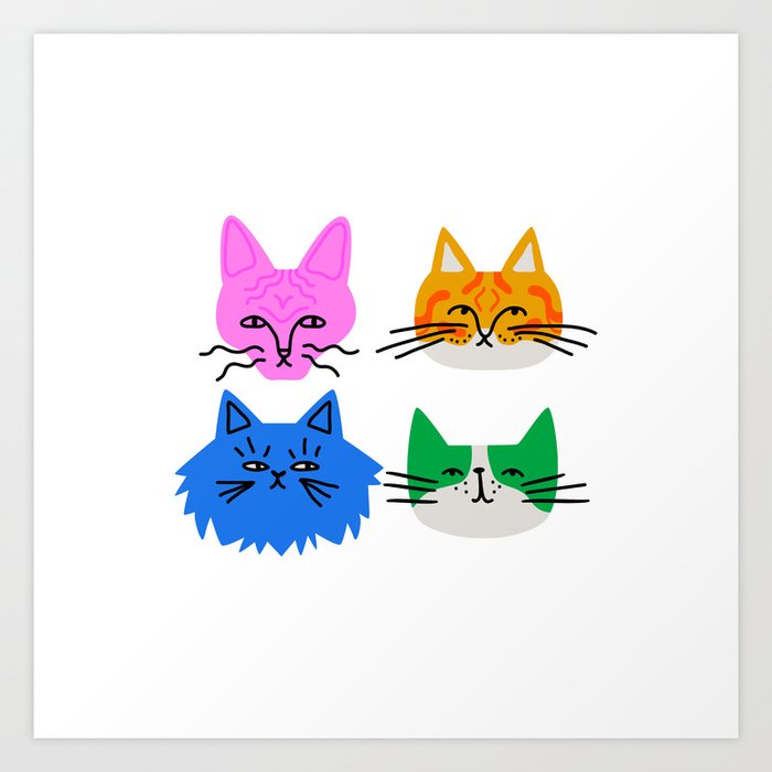 Funny colorful cat face cartoon print Art Print