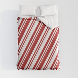 [ Thumbnail: Red and White Colored Lines/Stripes Pattern Duvet Cover ]