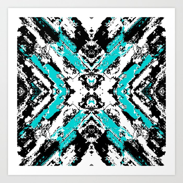 Blue Changes - Abstract black, white and blue Art Print