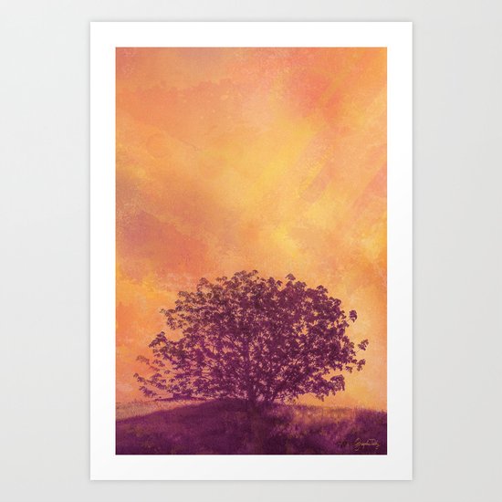 Red Violet Lone Tree and Fall Sunlight Art Print