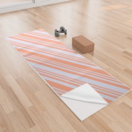 [ Thumbnail: Light Salmon and Lavender Colored Lined/Striped Pattern Yoga Towel ]