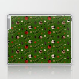 Ladybug and Floral Seamless Pattern on Green Background Laptop Skin