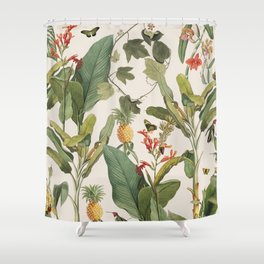 Tropicana Shower Curtain | Digital, Floral, Tropical, Palms, Botanical, Pattern, Butterfly, Green, Nature, Plants 