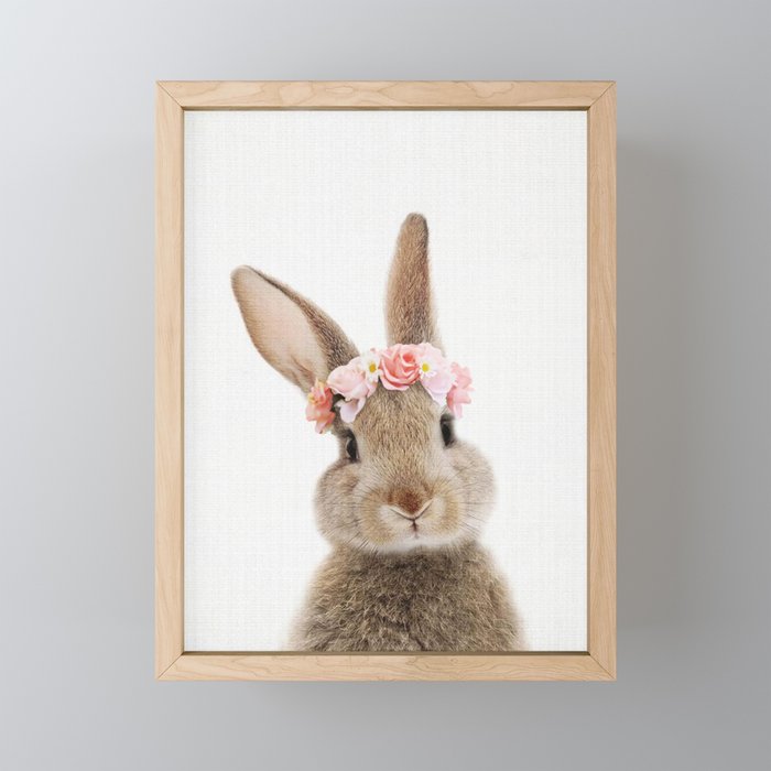 Rabbit with Flower Crown Framed Mini Art Print