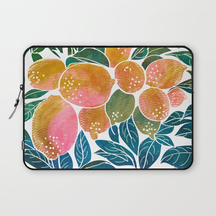 Lemons | Watercolor Modern Boho Botanical Painting | Pastel Summer Jungle Garden Juicy Fresh Laptop Sleeve