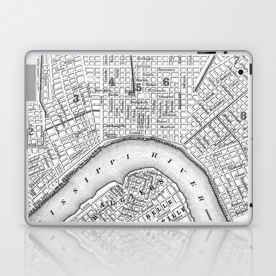 Vintage Map of New Orleans (1880) BW Laptop & iPad Skin