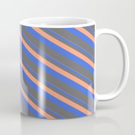 [ Thumbnail: Light Salmon, Royal Blue & Dim Gray Colored Pattern of Stripes Coffee Mug ]