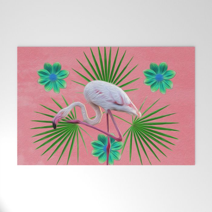 Flamingo And Palm Leafs Welcome Mat