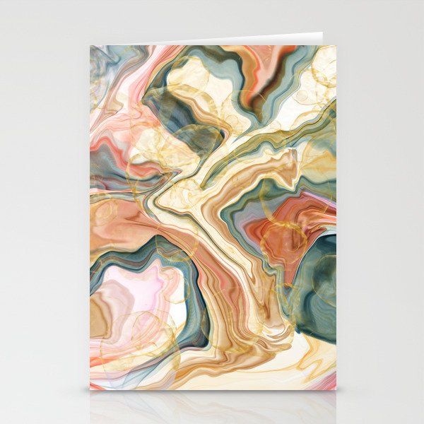 Marbled Blue and Rose with Gold Stationery Cards