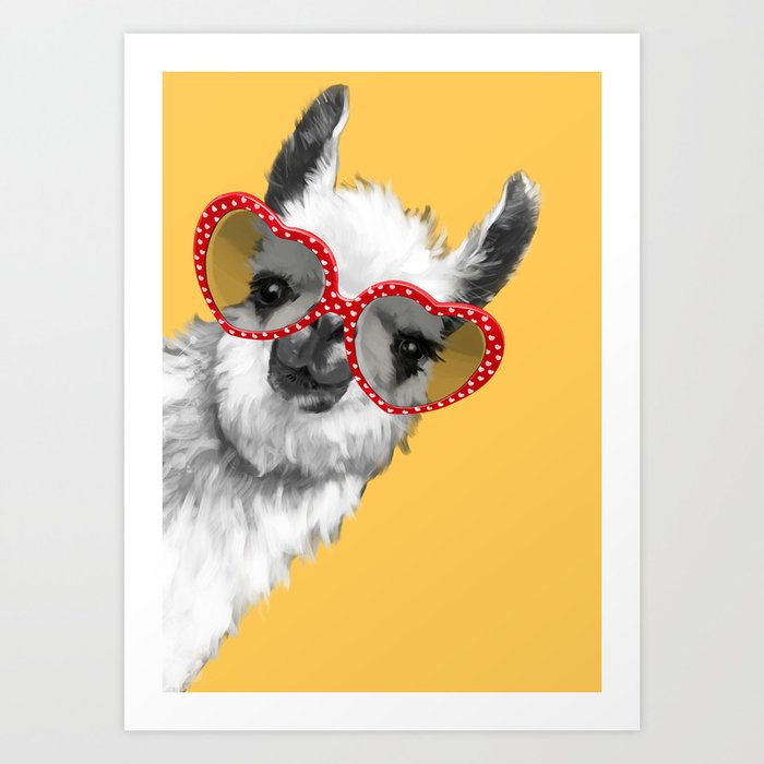 Fashion Hipster Llama with Glasses Kunstdrucke | Gemälde, Digital, Acrylic, Aquarell, Pop-art, Black-and-white, Retro, Animals, Glasses, Lustig