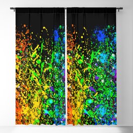 Black Rainbow Color Splatter Blackout Curtain
