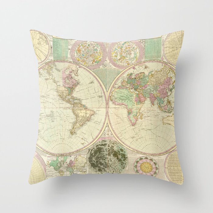 World Map by Carington Bowles (circa 1780) Throw Pillow