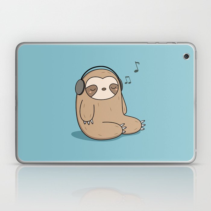 Kawaii Cute Sloth Listening To Music Laptop Ipad Skin By Wordsberry Society6 Ipados, stock, green, white background, ipad, ios 13, hd. kawaii cute sloth listening to music laptop ipad skin by wordsberry
