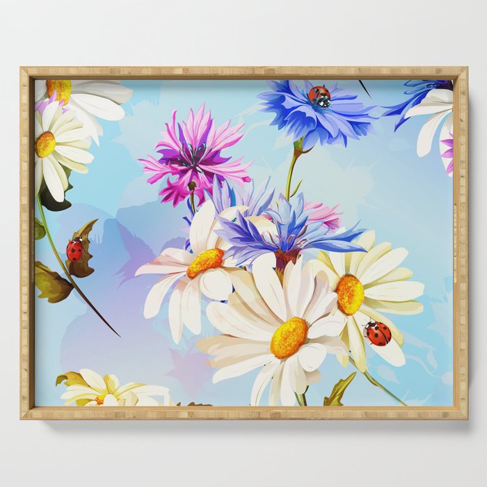 Ladybug On Daisy Trendy Modern Collection Serving Tray