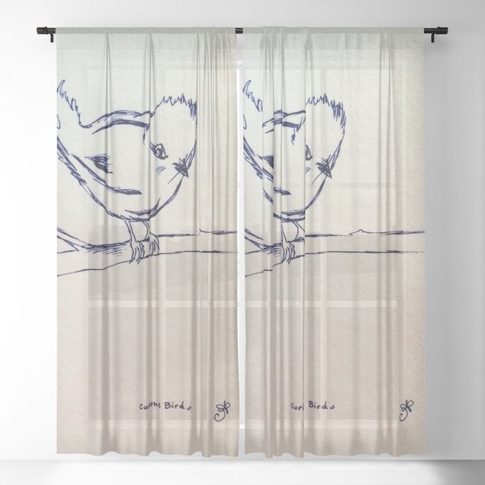 Curious Bird Ink Drawing Sheer Curtain By Anoellejay Society6