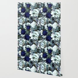 Vintage & Shabby Chic - Blue Winter Roses Wallpaper