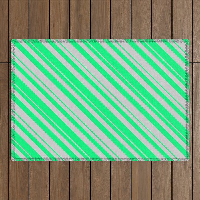 Green & Light Gray Colored Striped/Lined Pattern Outdoor Rug