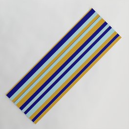 [ Thumbnail: Powder Blue, Goldenrod, and Blue Colored Striped Pattern Yoga Mat ]