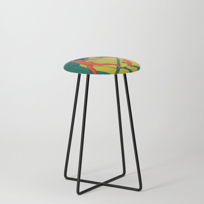 Dancing with the cat | Moody sunset light and shadows Aesthetic Green room Naked dance Femme Fatale  Counter Stool