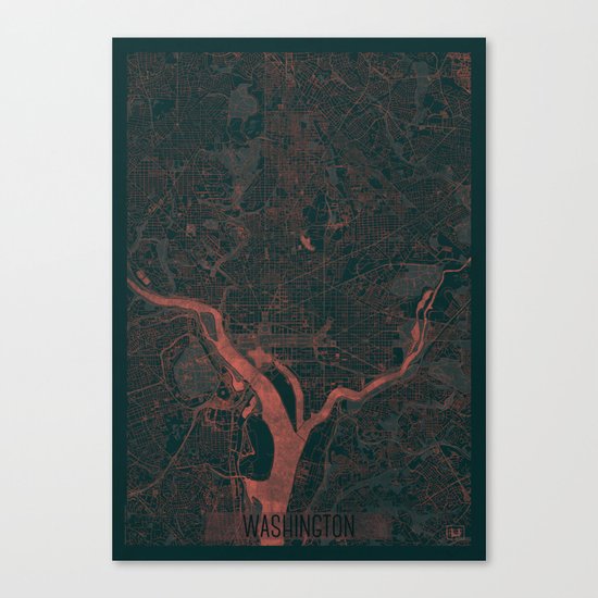 Washington Map Red Canvas Print