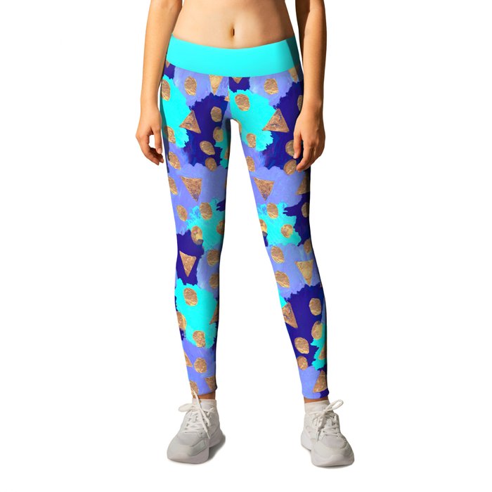 Friday Afternoon - Modern Free Style Abstract Pattern - Navy, Teal & Gold Leggings