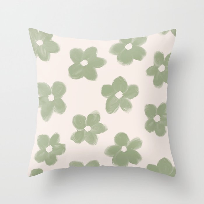 Sage Green Flowers Throw Pillow