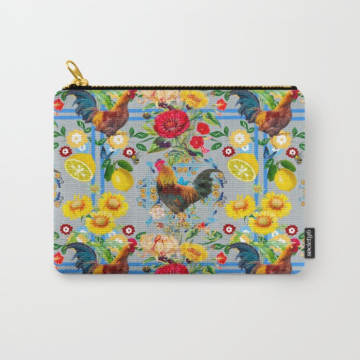 Rooster,farm,birds ,citrus,lemons,folklore pattern  Carry-All Pouch