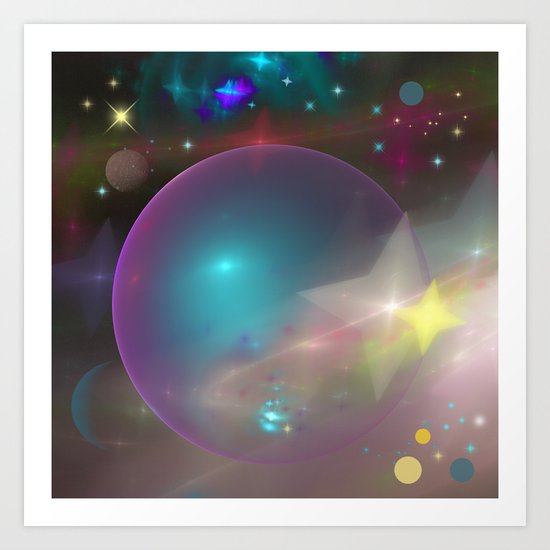 Dreamy galaxy with planets and shining stars Art Print