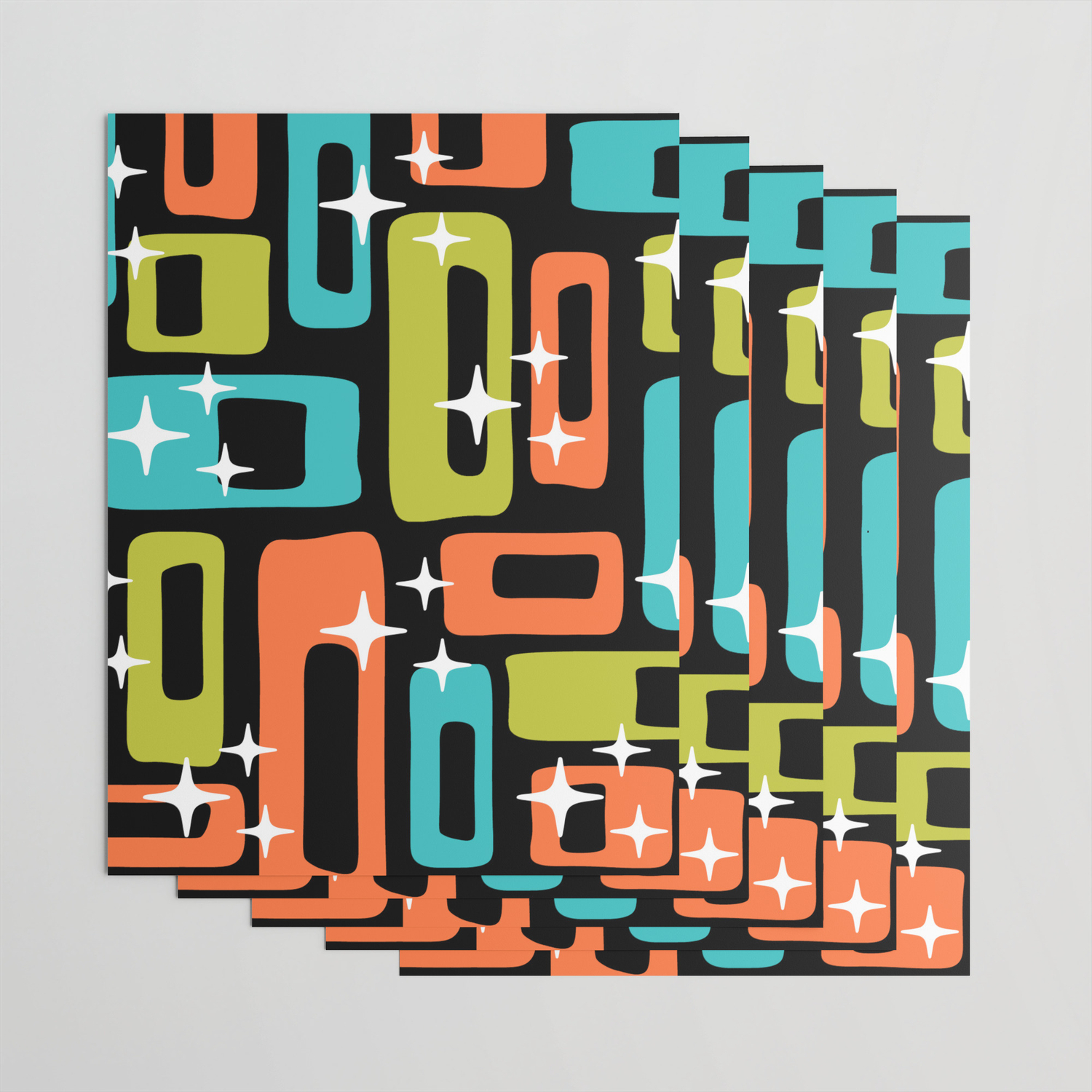 Retro Mid Century Modern Abstract Pattern 222 Orange Chartreuse Turquoise Wrapping Paper By Tonymagner Society6