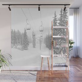 Empty Chairlift // Alone on the Mountain at Copper Whiteout Conditions Foggy Snowfall Wall Mural