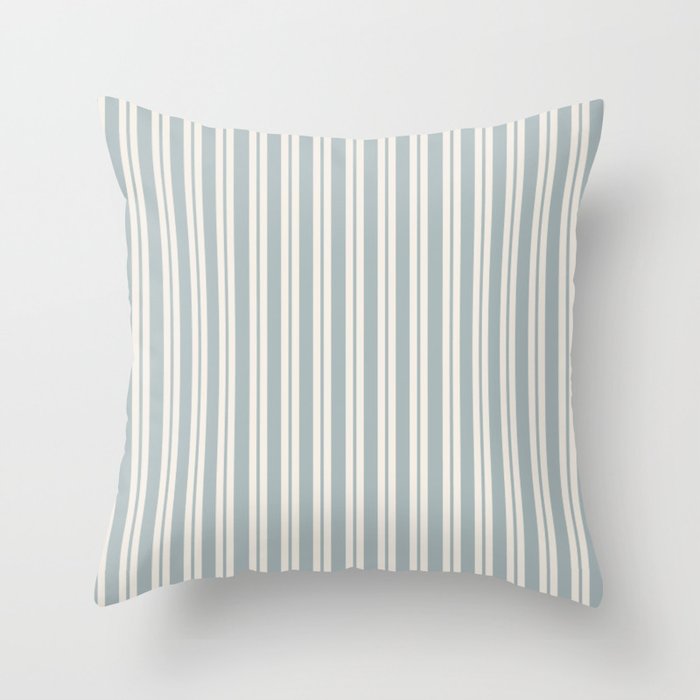 Classic Double Stripe Pattern in Light Blue-Gray and Cream  Throw Pillow