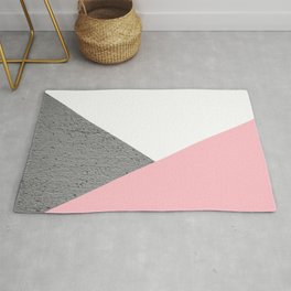 Abstract geometric color block gray concrete texture with pink and white triangles collage Area & Throw Rug