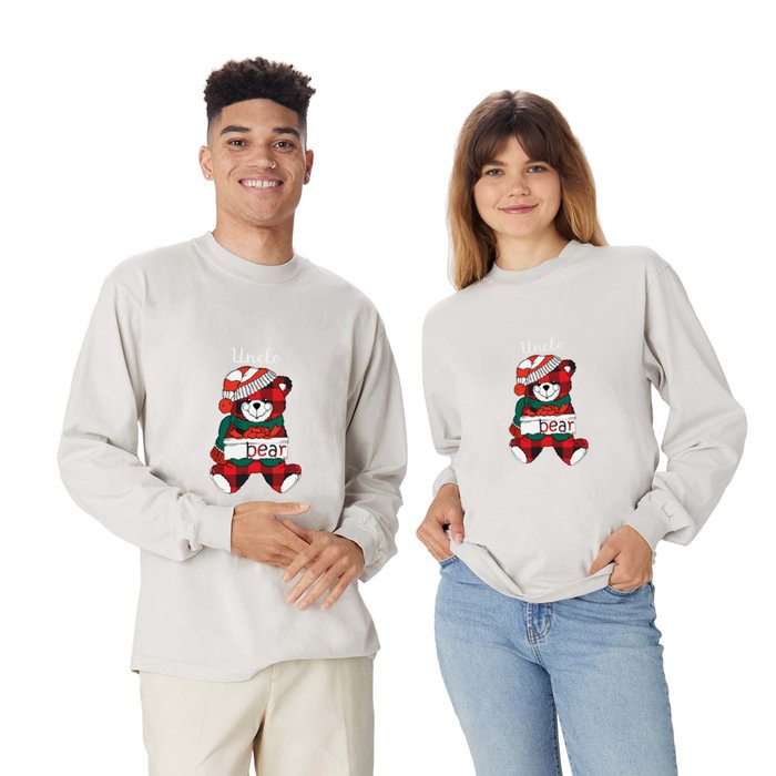 red plaid Christmas family pajama shirt cute uncle bear Long