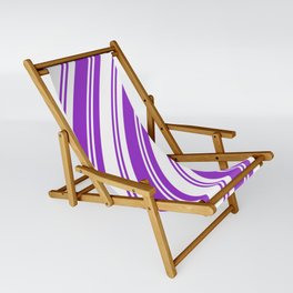 [ Thumbnail: Dark Orchid & White Colored Lined/Striped Pattern Sling Chair ]