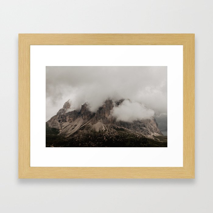 Mountain peaks with clouds - Dolomites landscape Italy Alps Europe l Nature travel photo print Framed Art Print