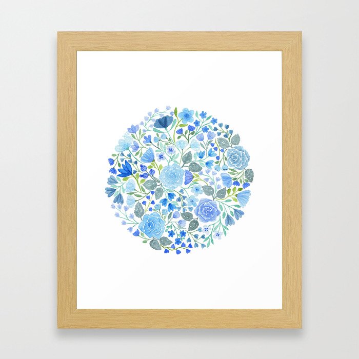 Blue flower circle Framed Art Print