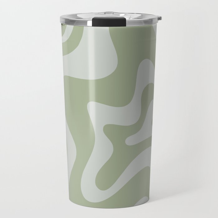Liquid Swirl Retro Abstract Pattern in Sage Green and Light Sage Gray Travel Mug