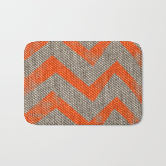 Orange chevron on linen Bath Mat