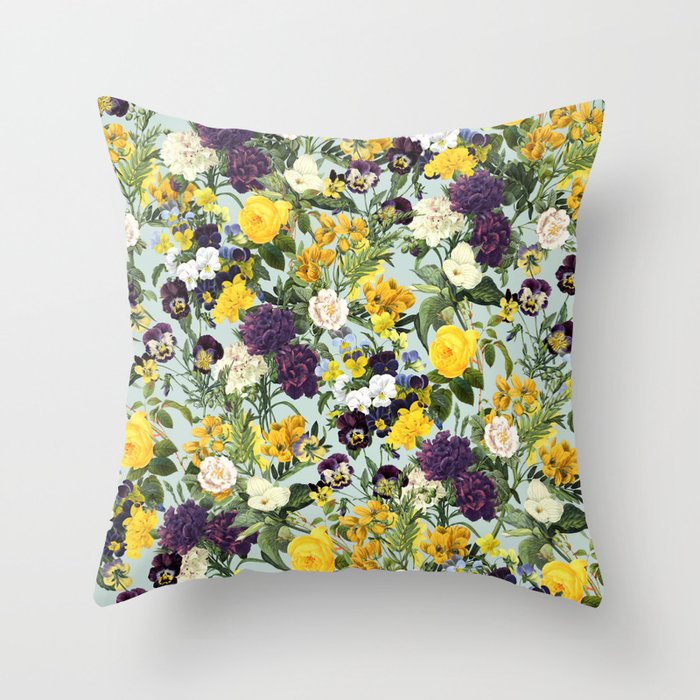 Floral C - Purple, Yellow, Blue, Green, Baroque Bouquet  Throw Pillow